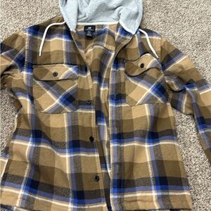 Plaid Hooded Jacket with Blue and Tan